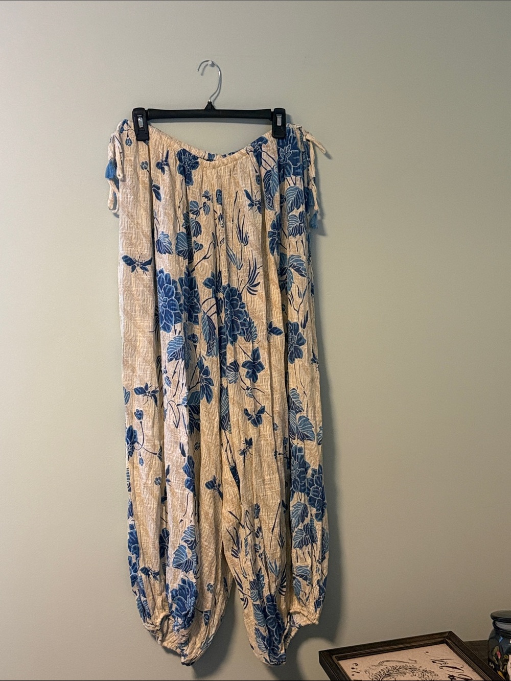 Urban Outfitters Cream Pants with Blue Floral Print